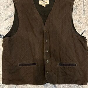 Woolrich Vest Mens XL Brown Saddle Quilted Flannel Lined Hunting Outdoors